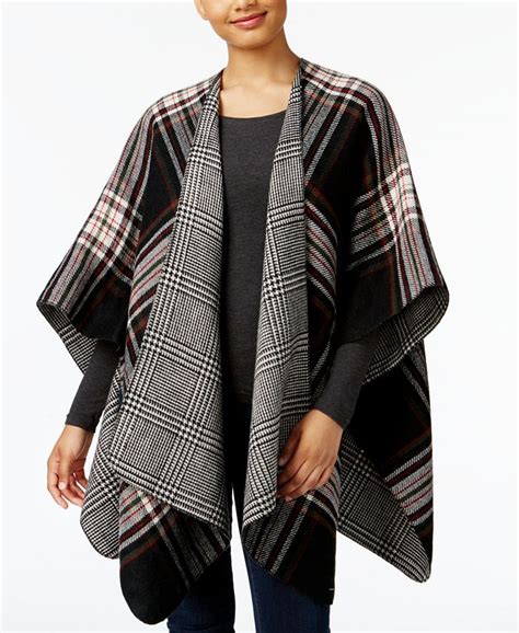 Michael Women's Logo Plaid Reversible Cape Sweater In Dark 